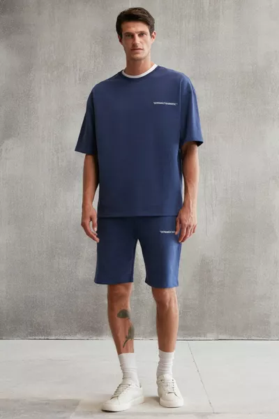 Colombie Homme Lot de 2 Comfort Fit Motif Décontracté Texte Brodé Bleu Marine Survêtement Ensemble