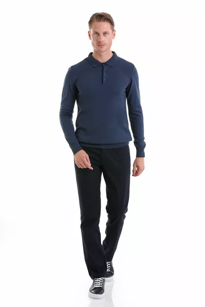 indigo Regular Fit Straight Polo Neck Knit Sweater