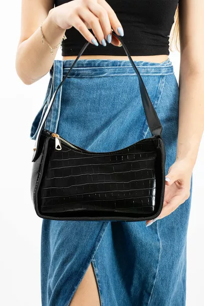 Damen Baguette Tasche mit Krokomuster