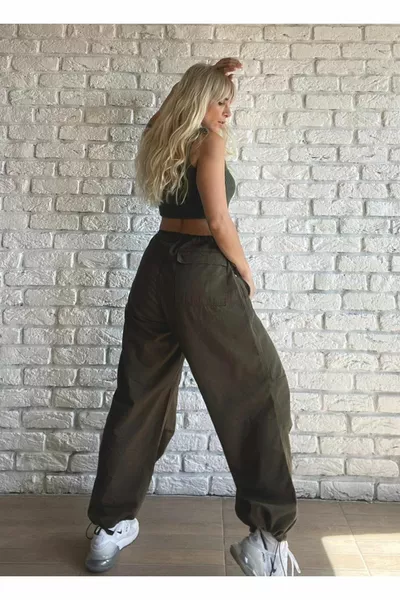 Pantalon ample en tissu de parachute tactique vert à jambe ample
