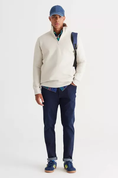 Herren Beige Standard Fit Normal Cut Stand-Up Bato Kragen Baumwolle Sweatshirt