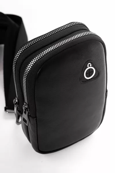 أسود مزدوج مقصورة كروسبودي الصدر حقيبة الكتف