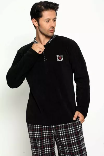 Black Winner Printed Fleece Men's Pajama Set