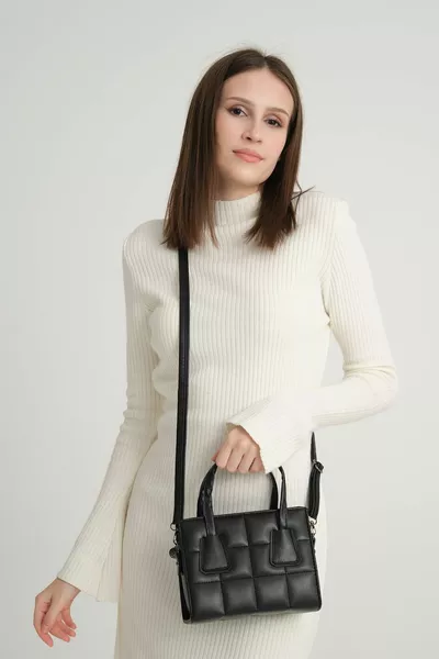 أسود مطرزة فو الجلود المرأة اليد وحقيبة الكتف حقيبة الأم