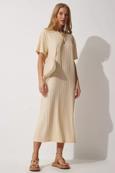 المرأة كريم وفيرة طويلة محبوك اللباس اليومي 