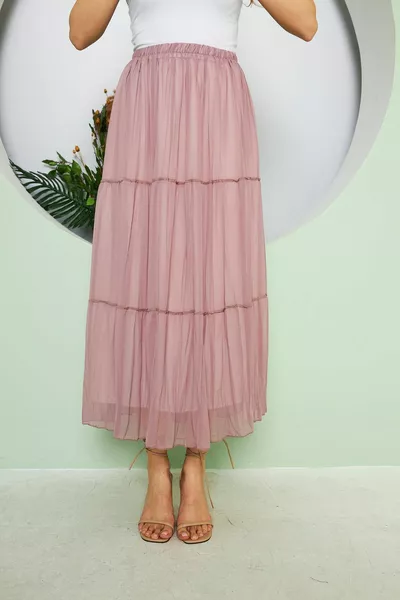 الشيفون 3 رقائق تنورة مطوي ، تنورة طويلة مبطنة من الشيفون ، تنورة مطوية ، تنورة صيفية من الشيفون ، تنورة شيفون