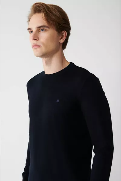 Marineblauer Herren Strickpullover Rundhalsausschnitt Nicht befiedert Reguläre Passform 