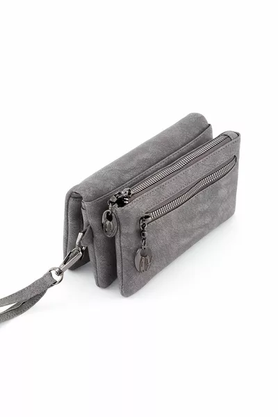 محفظة نسائية رمادية متعددة العيون