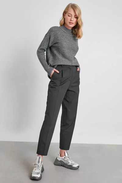 سروال قماش عالي الخصر