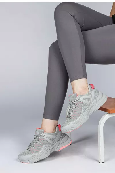  رمادي - سالمون بينك سنيكرز نسائي أحذية رياضية كاجوال