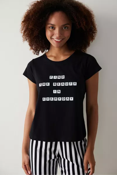 Beauty Black Pants Pajama Set