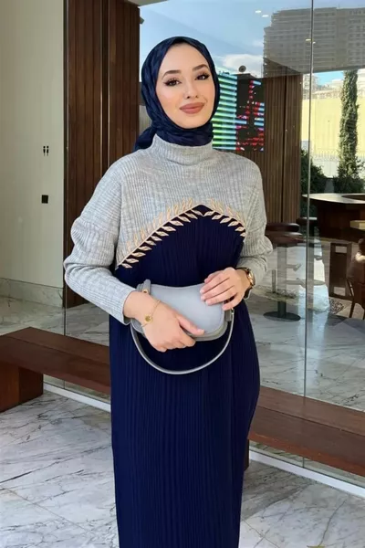 Seyran Dress Navy Blue Grey
