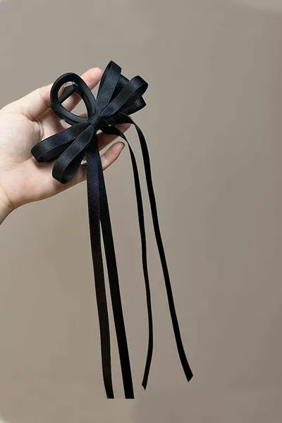 Women's Black Satin Tail Bow Peg Clasp