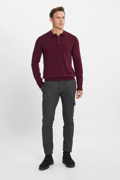 Heren Bourgondië Anti Pilling Stof Standaard Fit Normale Fit Polo Hals Knitwear Trui