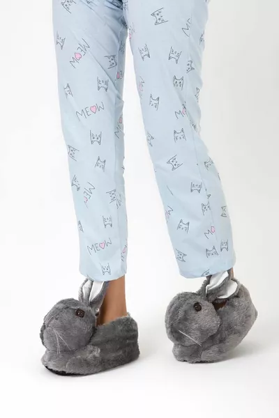 مدخن صامت وحيد باندوف أرنب شخصية أفخم أحذية منزلية (فيديو العين مطرز مثل KI)