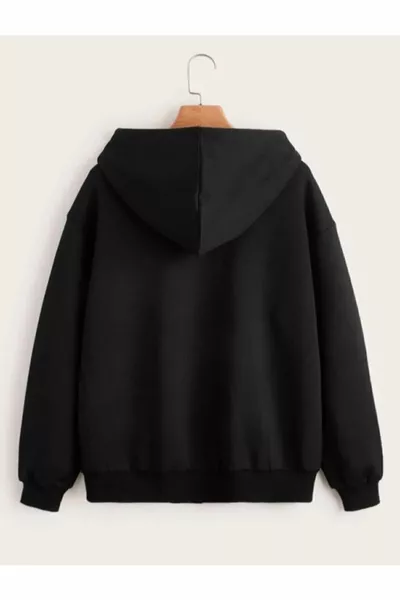 Unisex bedruckte erhöhte Kapuze Reißverschluss vorne Oversize-Sweatshirt Cardigan