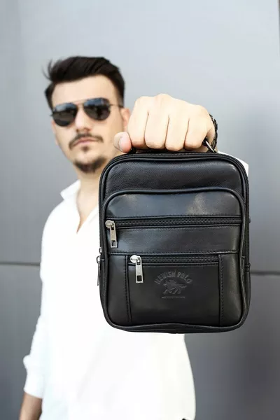 Мужской стальной чехол Натуральная кожа Черный Сумка Для Рук И Плеч И Держатель Карт Кошелек С Механизмом