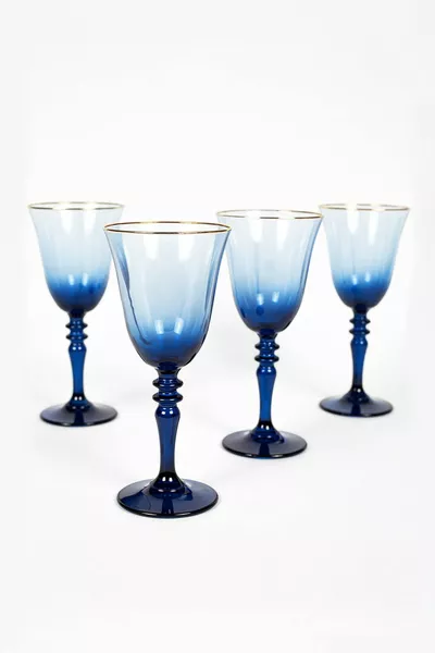 Gold Iconic 4-Piece Water Goblet Set Blue  cc