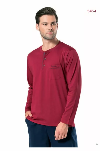 Men's Burgundy Long Sleeve Pajamas Set 