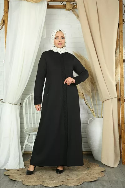 Zippered Black Coat with Sleeve Detail