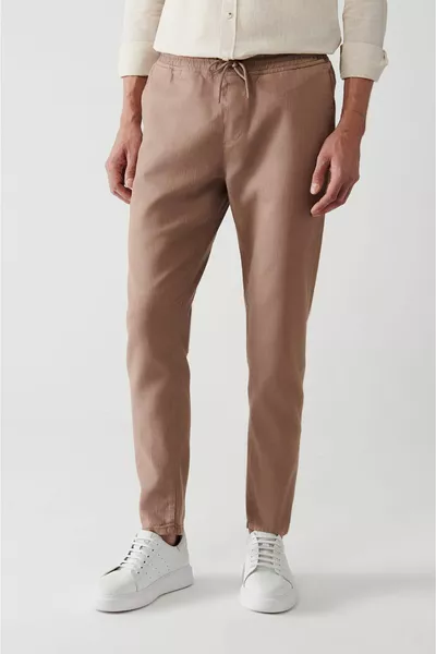 جيوب جانبية من المنك للرجال سروال مطاطي من الكتان 