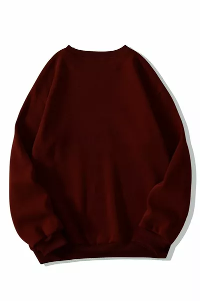 Damen Basic 0 Zero Collar Unbedrucktes schlichtes Oversize-Sweatshirt aus Shabby Loose Fit Fleece