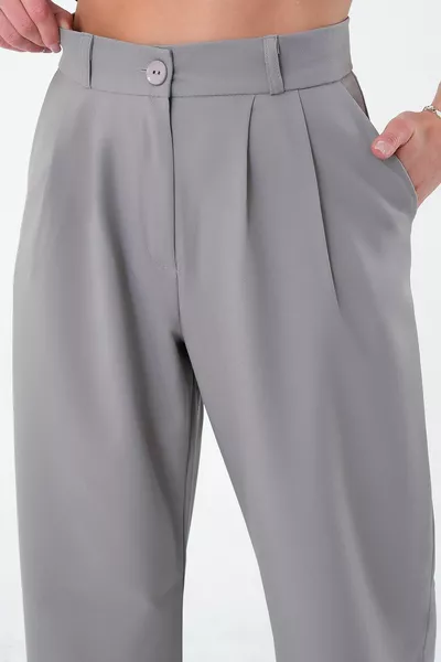 Pantaloni Palazzo Grigio Vita Alta Donna