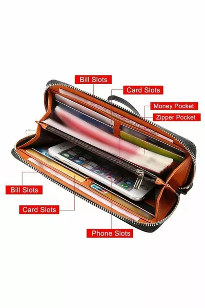 مونتيرو إصدار خاص ذهبي إيطالي مصنوع جلد طبيعي طويل للرجال حامل بطاقة المحفظة