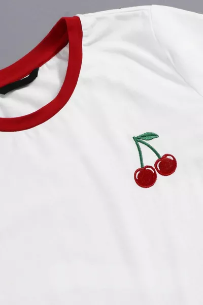 Cherry Printed Single Jersey T-Shirt - Red White Oversize Crew Neck Short Sleeve T-Shirt