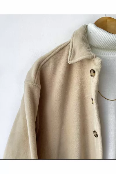 Veste chemise en molleton épais beige slimfit unisexe