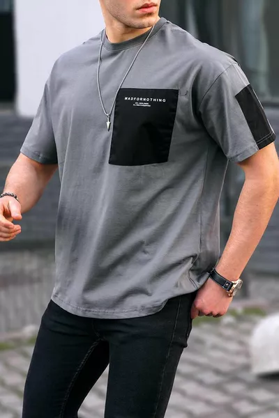Smoked Pocket Detailed Basic Men's T-Shirt