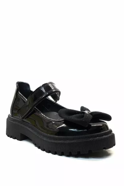  العظام بنات أسود براءات الاختراع الجلود أحذية مدرسية