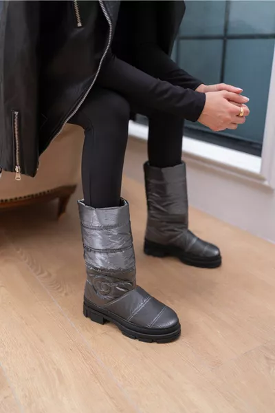 Porro Women's Grey Platinum Parachute Fabric Boots