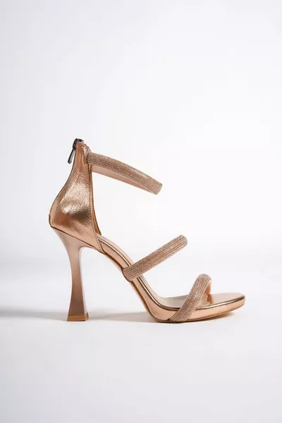 Copper Color Three Band Stone Platform Heeled Evening Dresses - Fenox