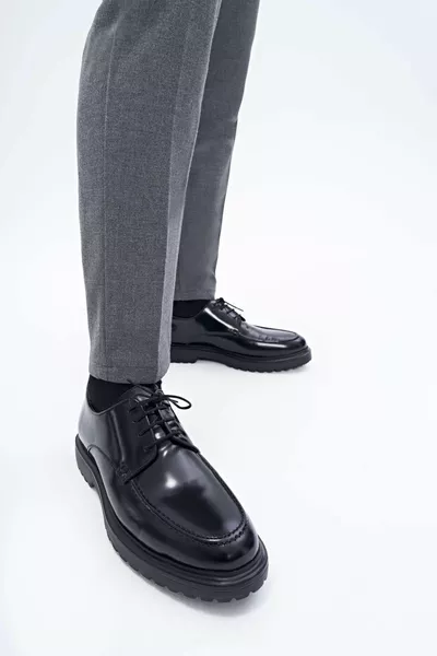 جلد طبيعي أسود أحذية رجالية كاجوال