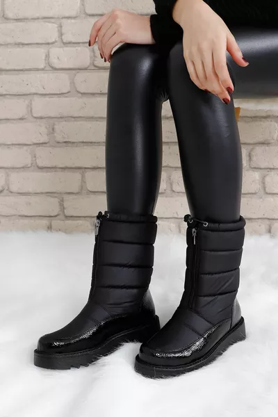 Black Front Round Toe Women's Snow Boots 