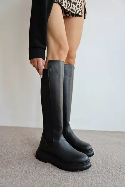 Bottes longues élastiques Bitzer pour femmes - NOIR