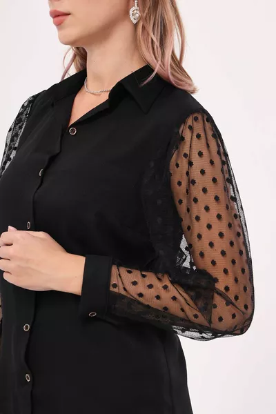 قميص تول بأكمام سوداء للسيدات 