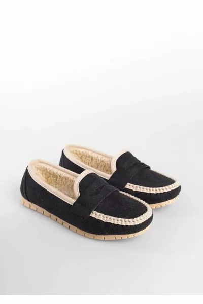 Женские балетки с перьями черная замша