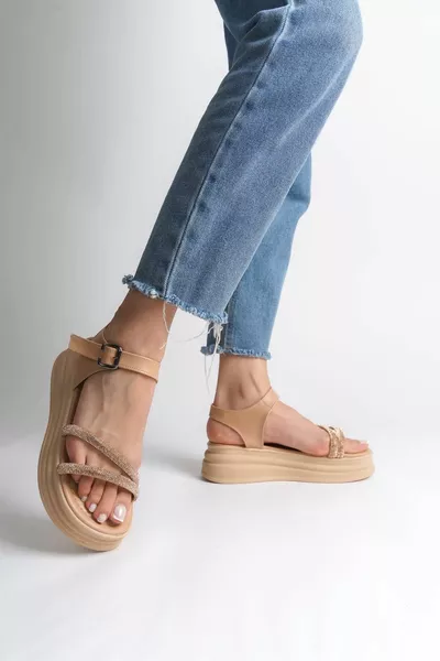 INGRID Thick Buckle Stone Stripe Orthopädische Sohle Damen Sandalen TT Skin