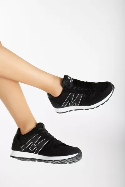 Unisex Siyah Beyaz Bağcıklı Casual Rahat Taban Konforlu Yumuşak Yürüyüş Günlük Sneaker Spor Ayakkabı
