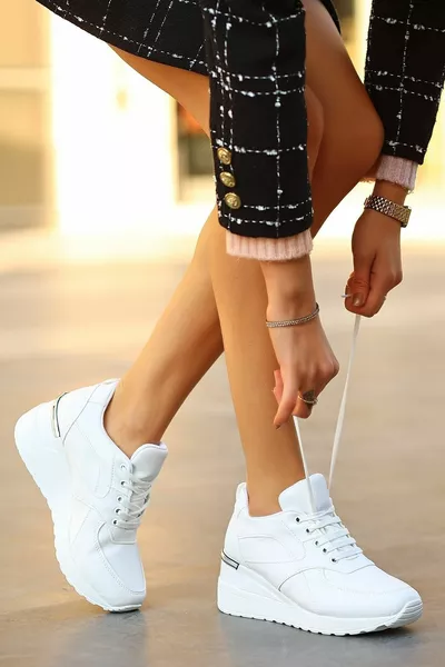 Baskets à talons hauts à lacets blanches Anton pour femme