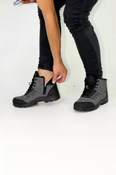 Efe Waterproof Cold Proof Fur Inside Guaranteed Unisex Winter Black Gray Zippered Non-Slip Sole Boots