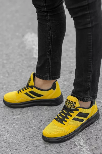 الرجال الأصفر عارضة الدانتيل متابعة شبكة غير تفوح منه رائحة العرق مرنة حذاء رياضي لايف ستايل الكلاسيكية