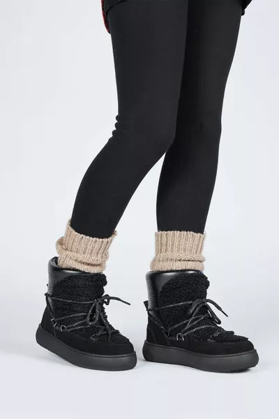  Suya Dayanıklı Kaydırmaz Taban Siyah Kız Çocuk Kar Botu