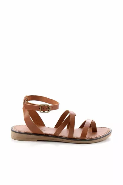 Tan Genuine Leather Women's Sandals 