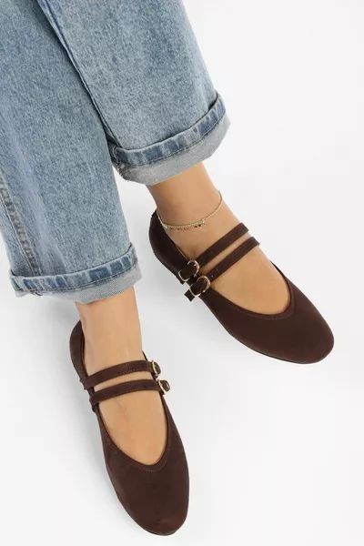 Women's Fiesty Brown Suede Double Band Ballet Flats