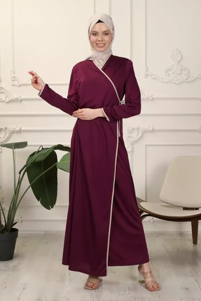 Plum Double-breasted Collar Flexible Interlock Fabric Prayer Dress