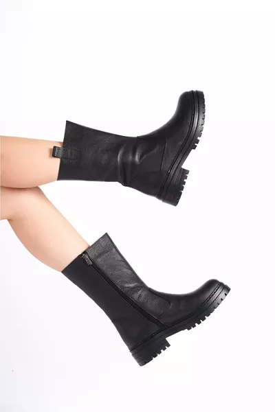 جلد طبيعي أسود أحذية جلدية نسائية 