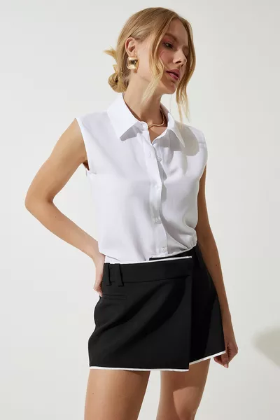 Women's White Sleeveless Viscose Shirt 